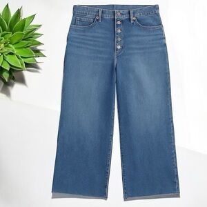 Stylish Blue Denim Jeans Slim Wide Leg Crop Plus Size Curvy